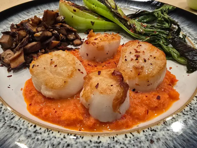 Miso Scallops with Bok Choy & Mushrooms recipe